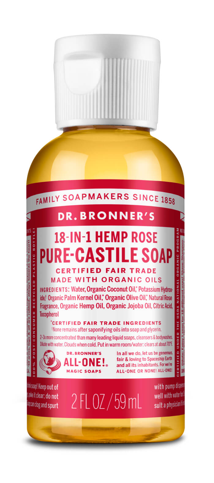 Bronners lífræn sápa - 59ml rós